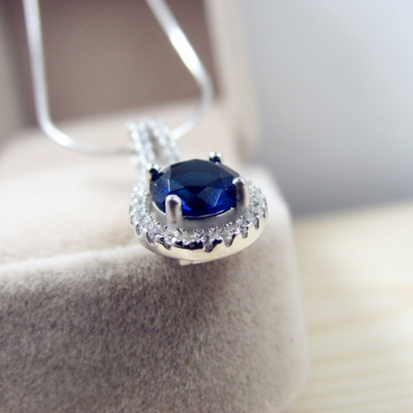 FINAL - Sterling Silver Blue AAA Zircon Necklace - Picture 5 of 8